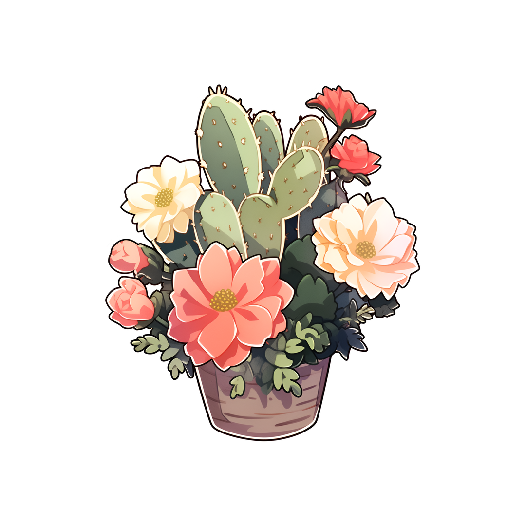 cactus with beautiful flowers sticker
