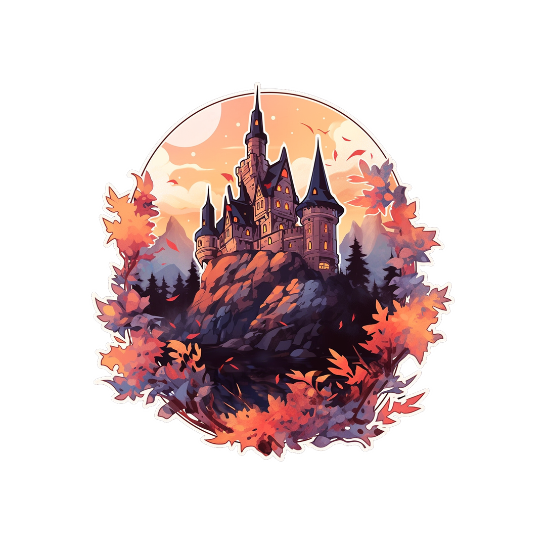 castle on hill in autumn style sticker