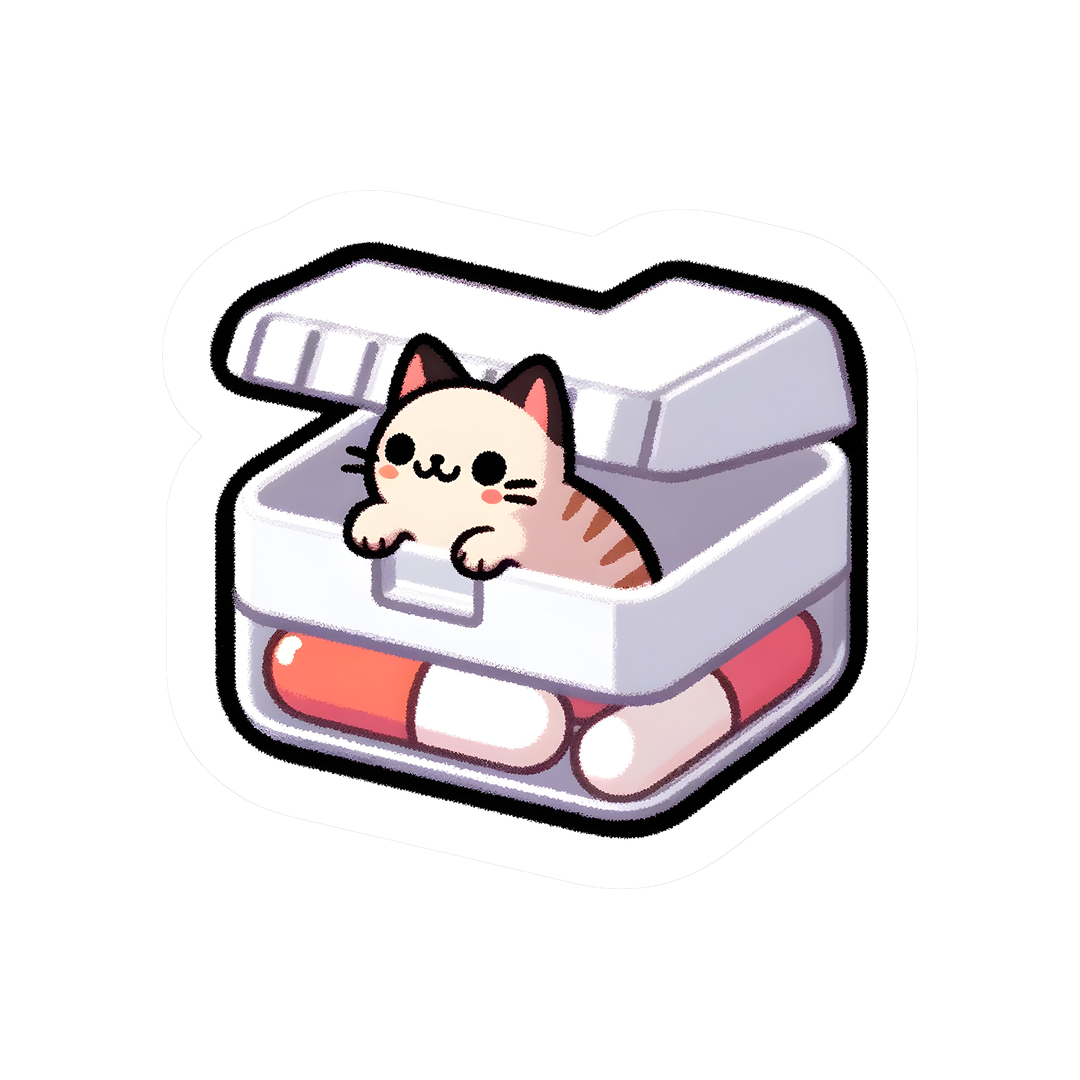 cat in pill box kawaii sticker