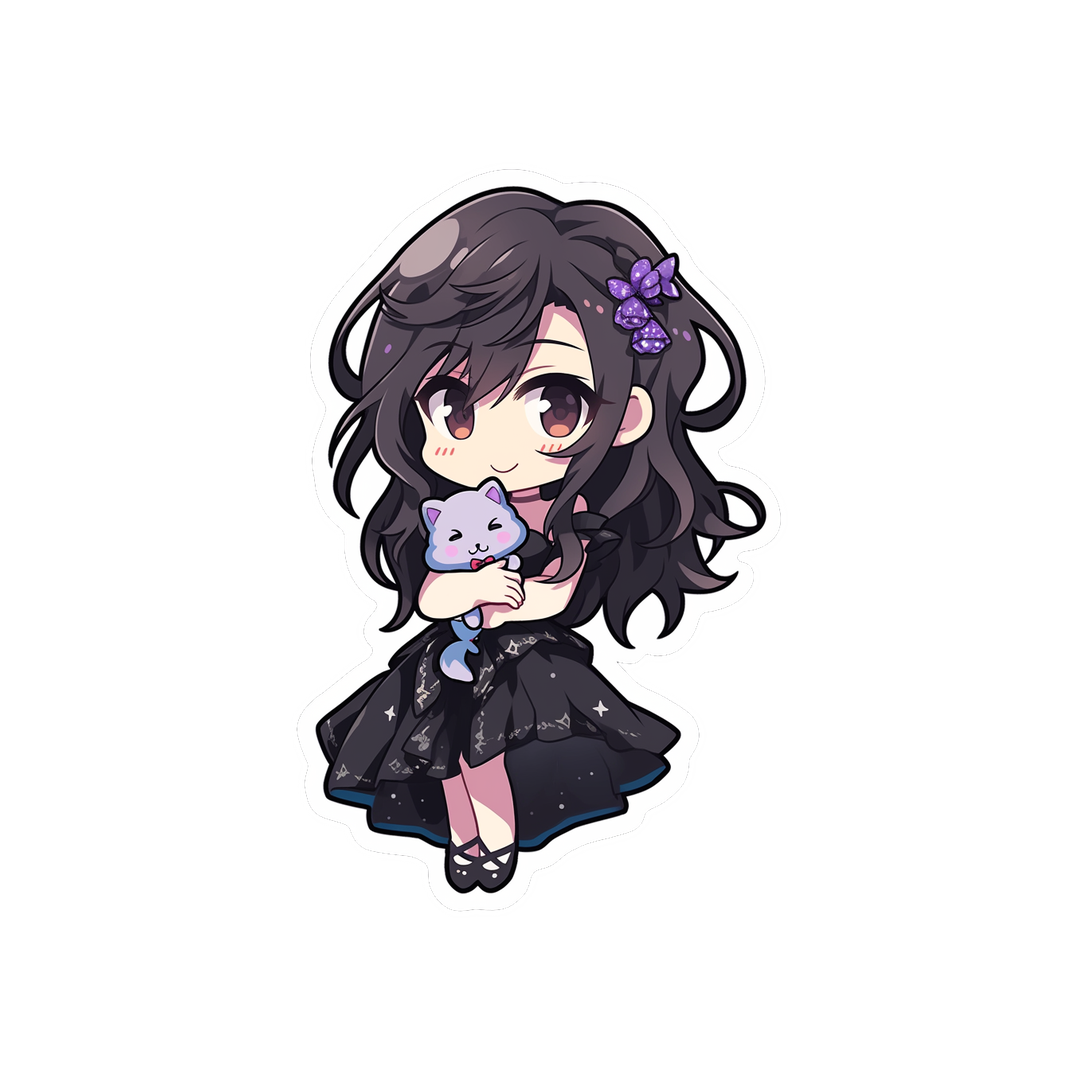 chibi anime girl with toy cat sticker