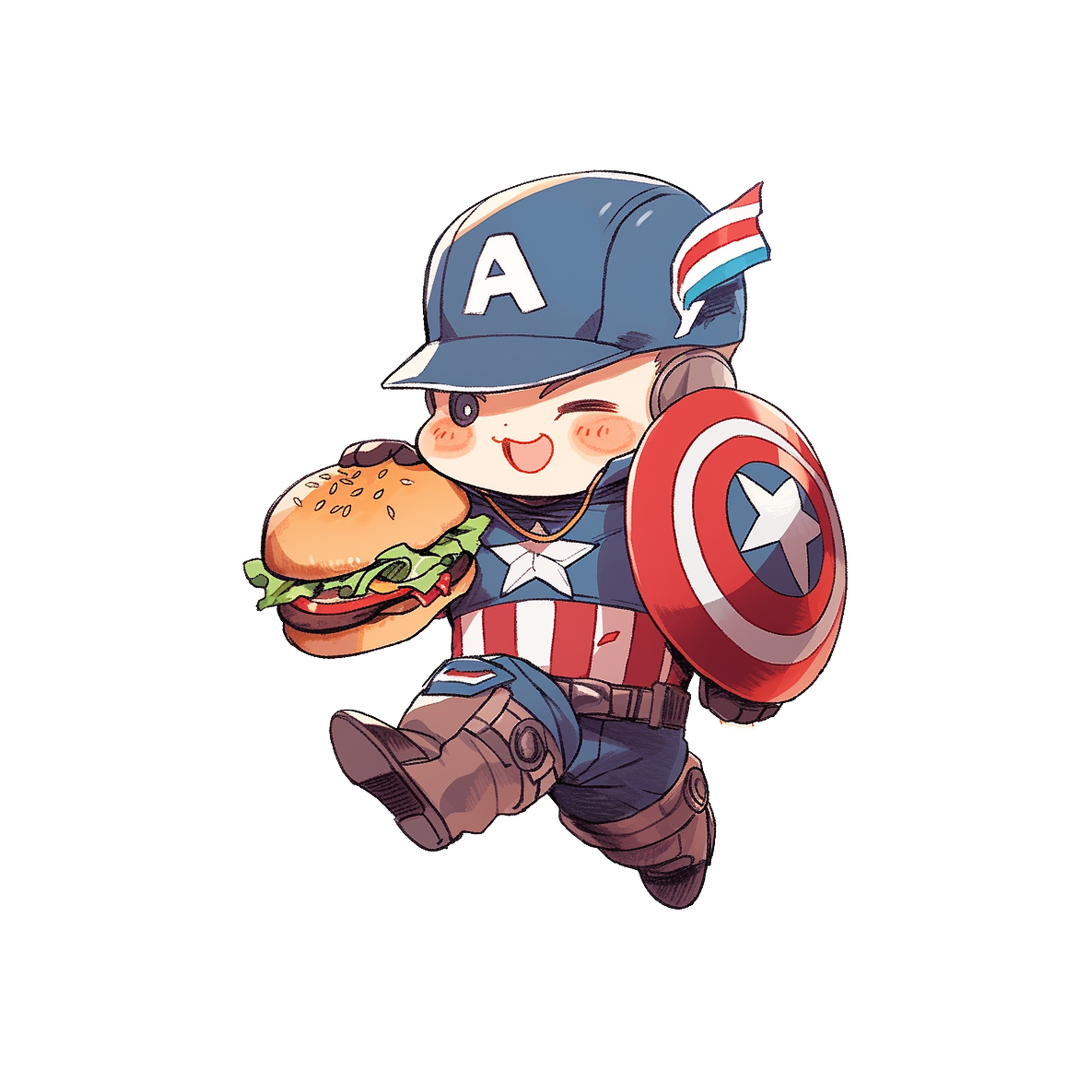 chibi captain america with burger marvel sticker