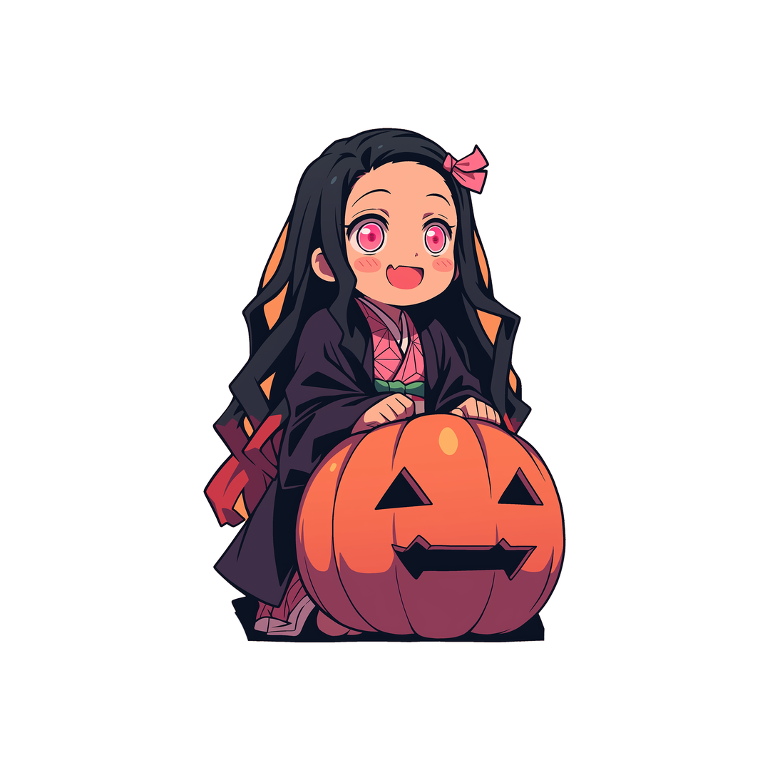 chibi nezuko kamado halloween pumpkin sticker