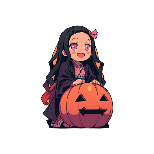 chibi nezuko kamado halloween pumpkin sticker