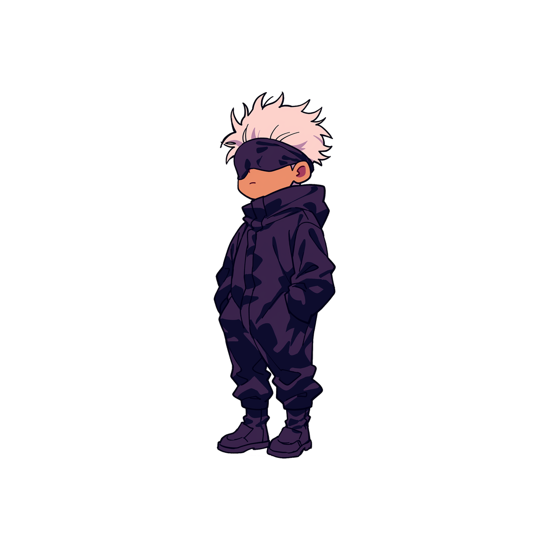 chibi satoru gojo dark hoodie sticker