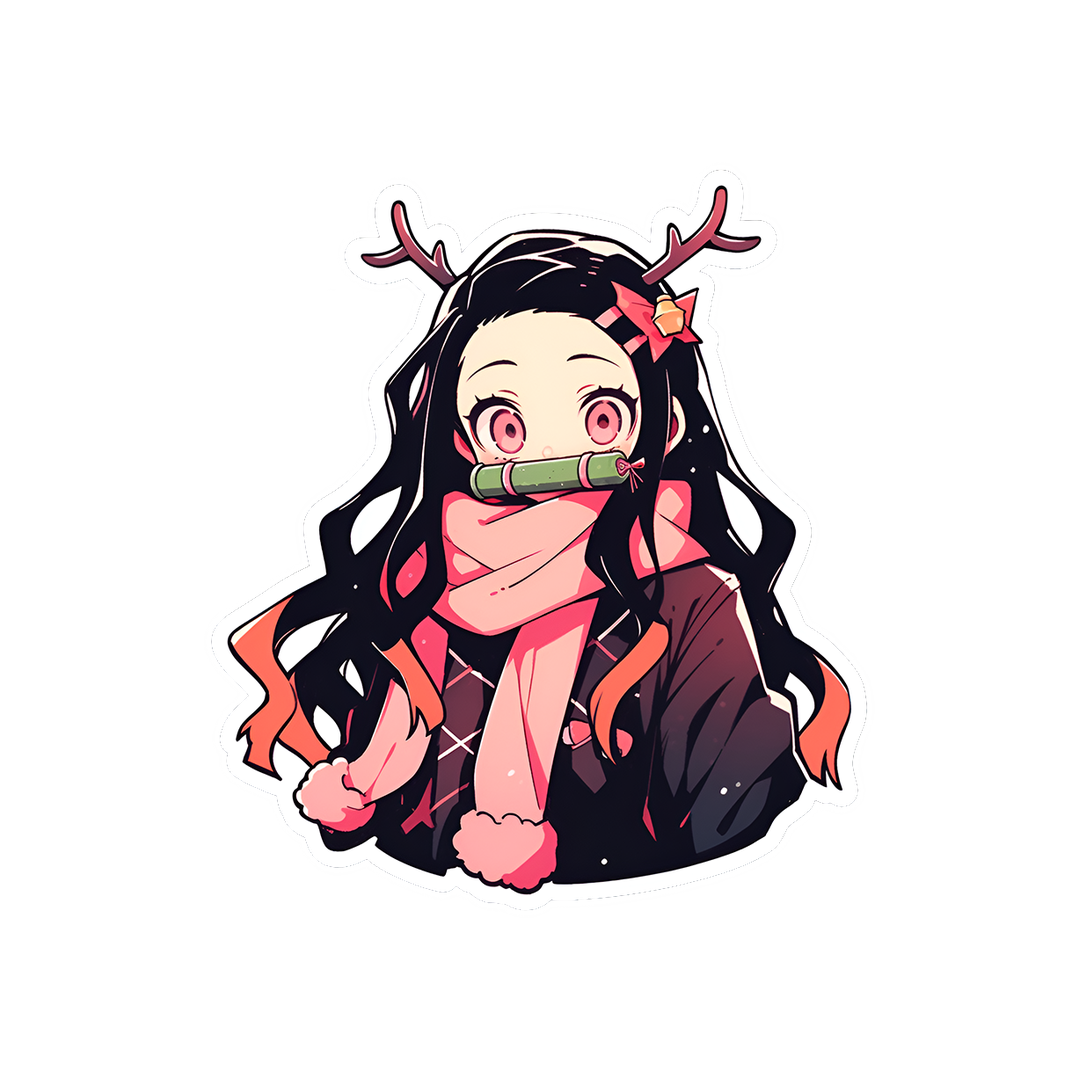 christmas nezuko with reindeer antlers sticker