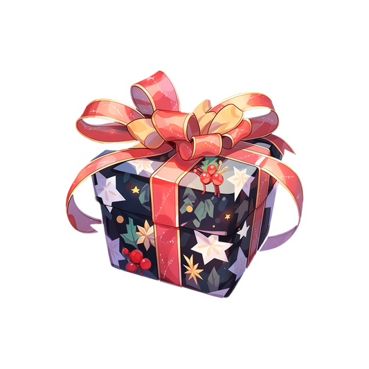 christmas present with red bow sticker
