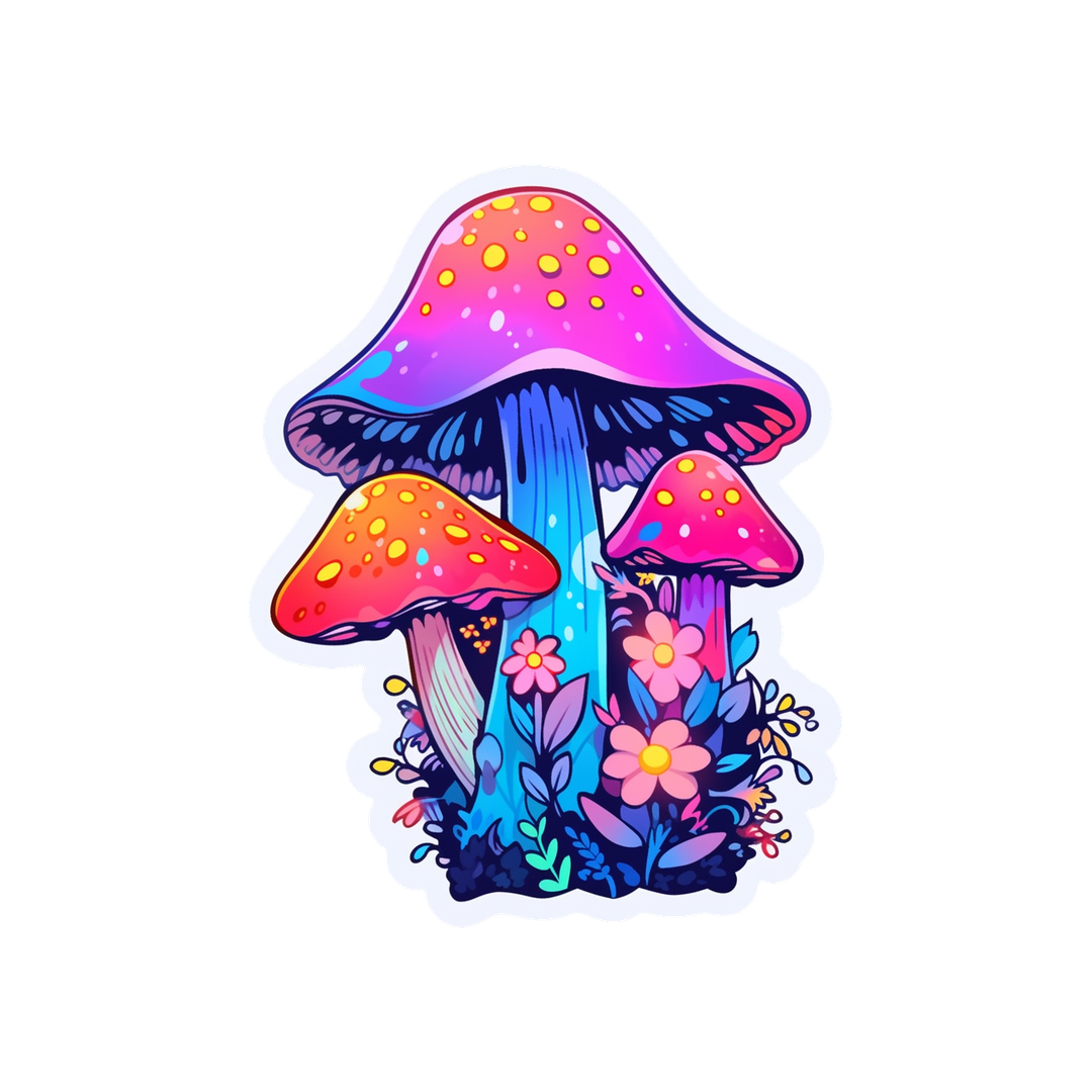 colorful trippy mushrooms flowers sticker