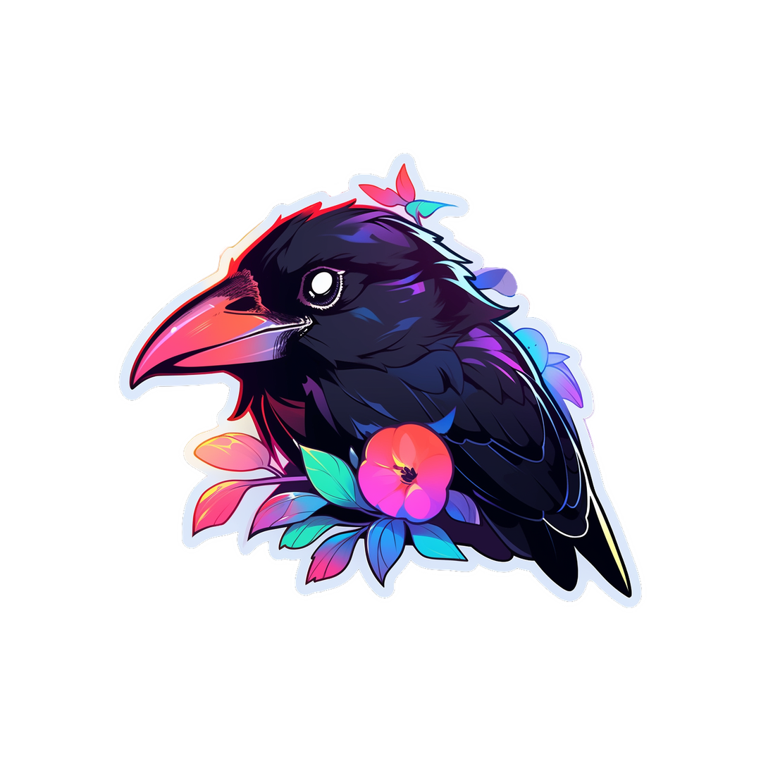 crow leaves colorful sticker