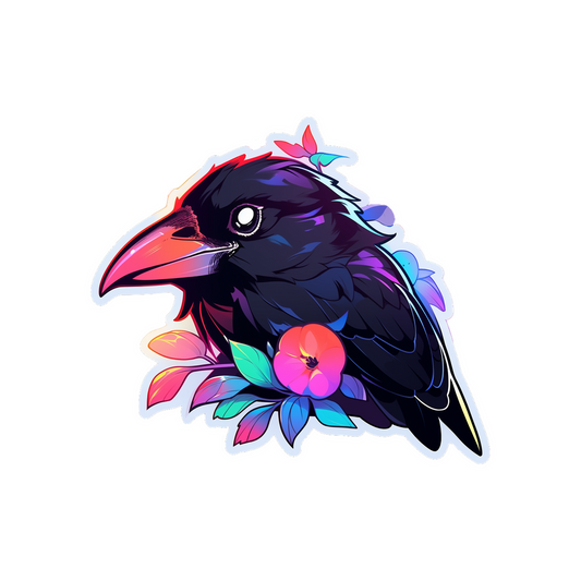 crow leaves colorful sticker