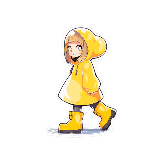 cute anime girl in yellow raincoat sticker