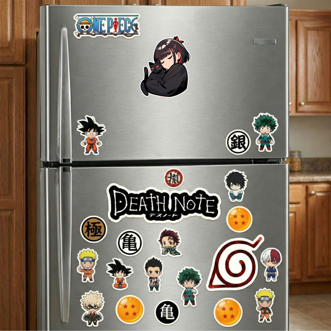 cute anime girl with black cat sticker