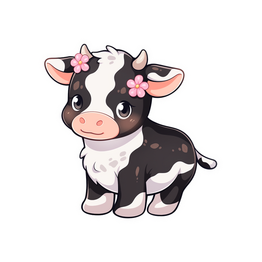 cute baby cow with flowers sticker