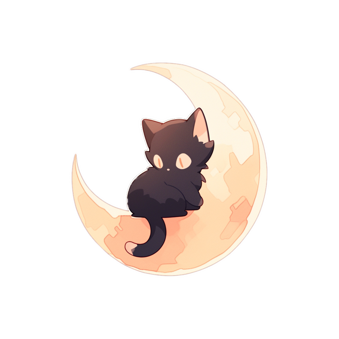 cute black cat sitting on the moon sticker