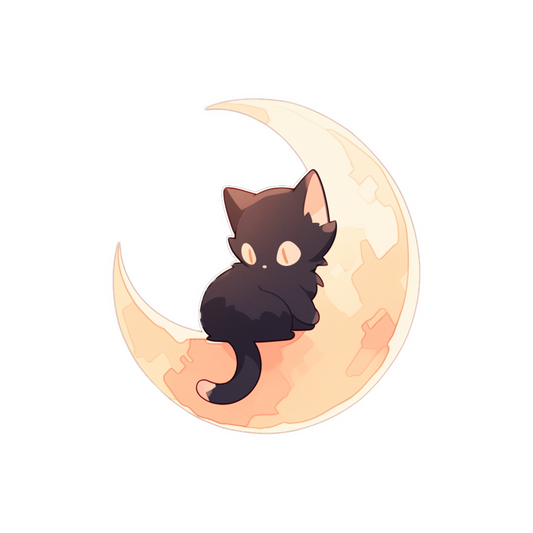 cute black cat sitting on the moon sticker