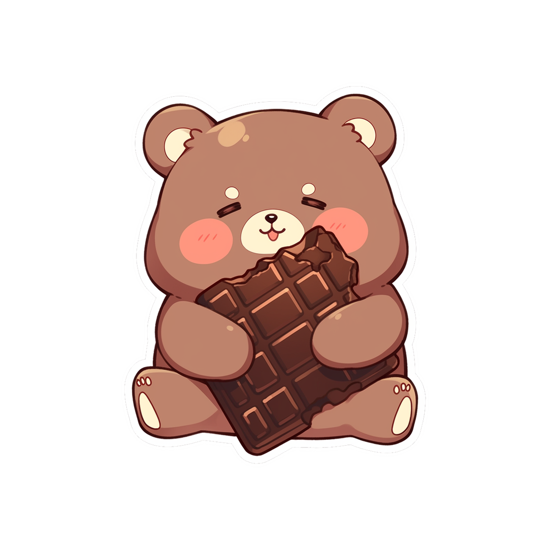 cute brown bear with chocolate bar sticker