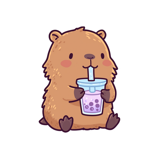 cute capybara drinking bubble tea sticker