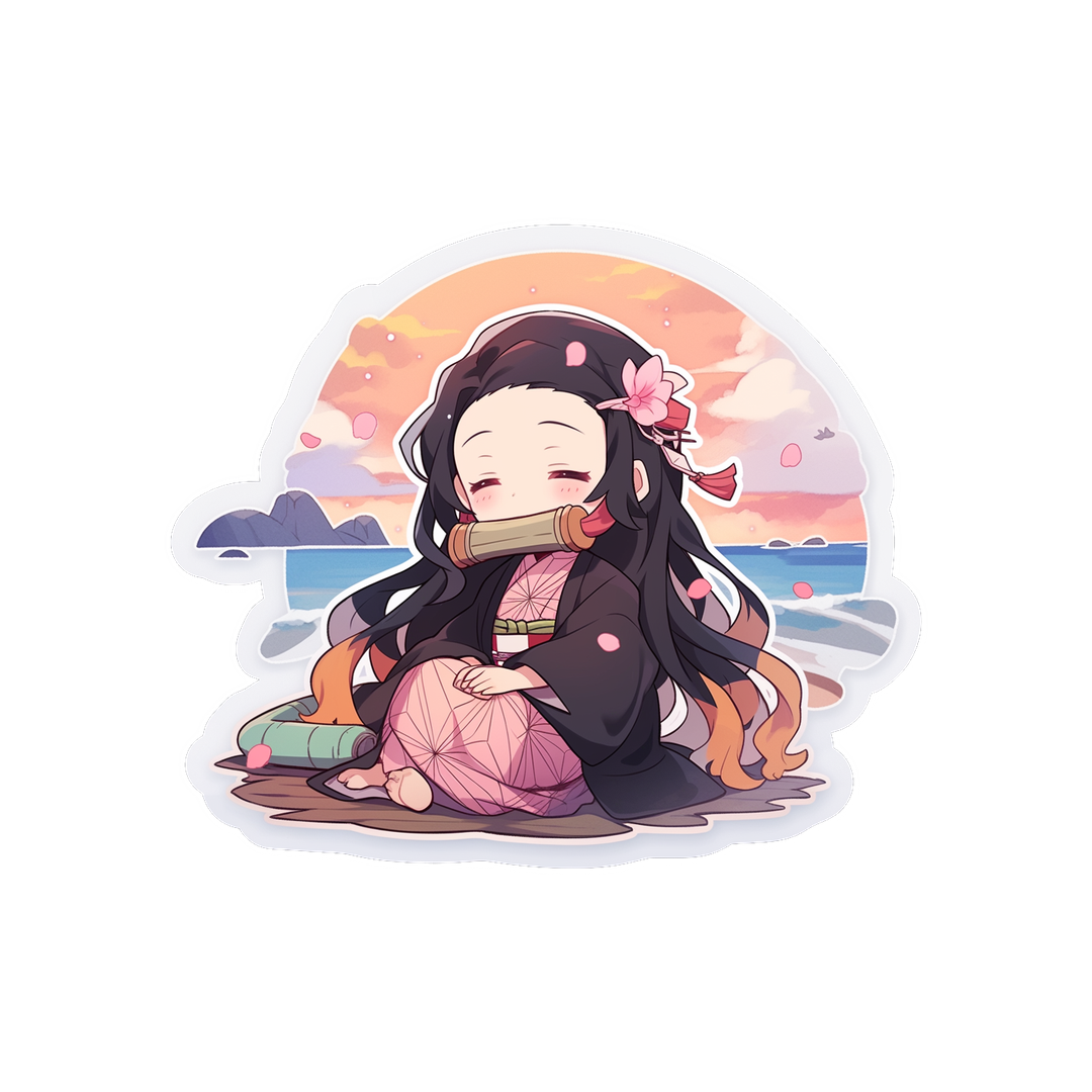 cute nezuko by the sea sticker
