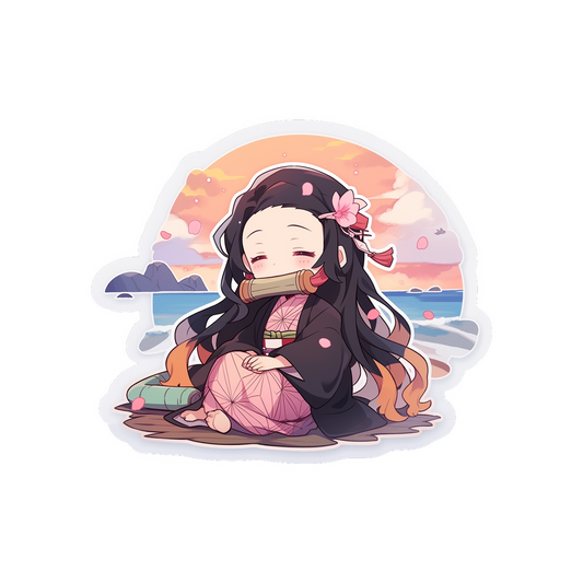cute nezuko by the sea sticker