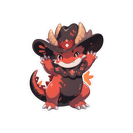 cute red dinosaur in hat sticker