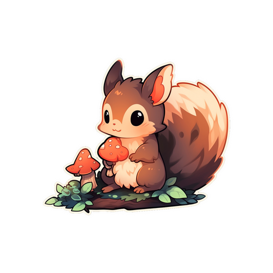 cute squirrel with mushrooms sticker