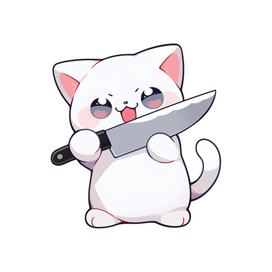 cute white kitty with knife sticker