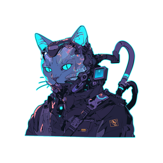 cyberpunk cat soldier sticker