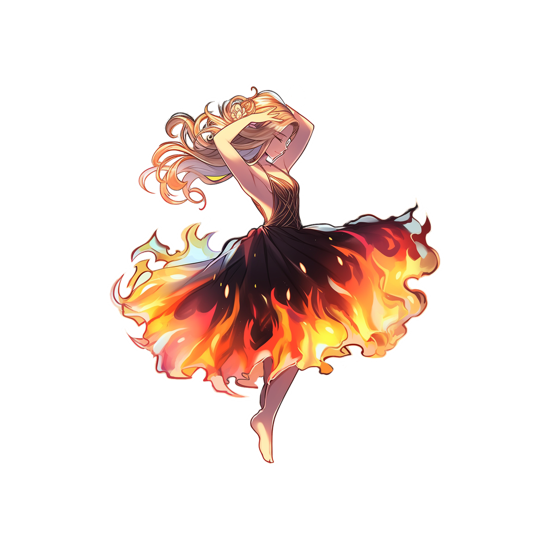 dancing anime girl with fiery dress sticker