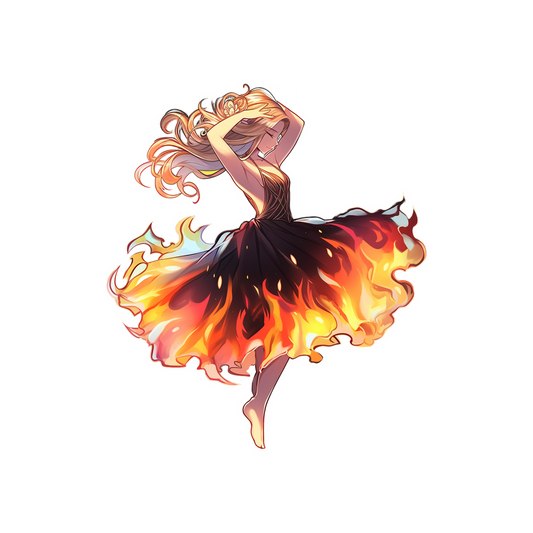 dancing anime girl with fiery dress sticker