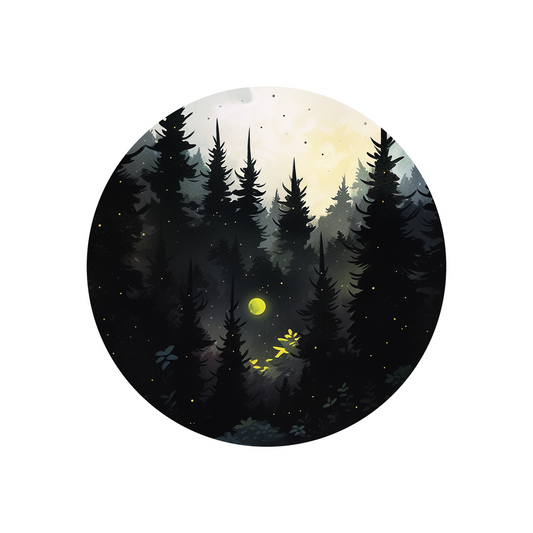 dark coniferous forest round sticker