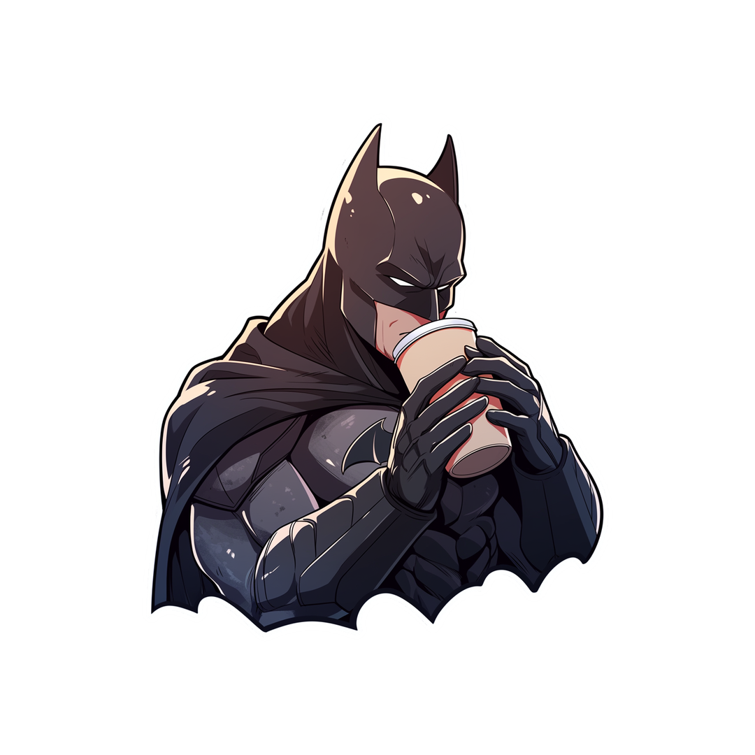 dc batman drinks coffee sticker