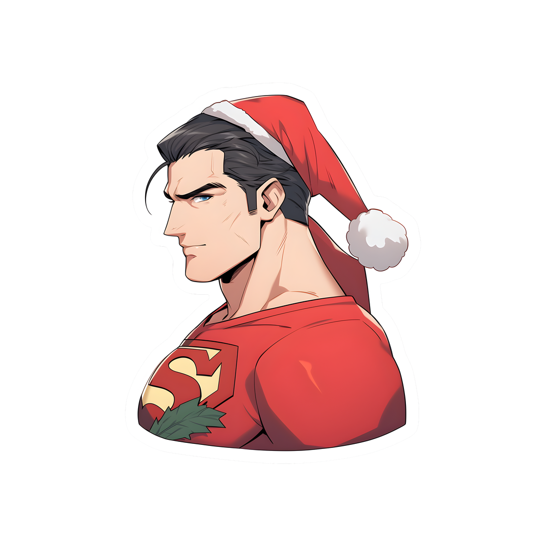dc superman in christmas hat sticker