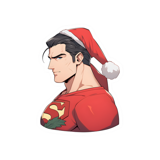 dc superman in christmas hat sticker
