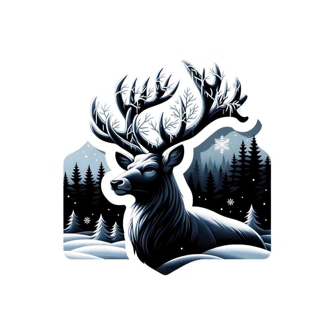 deer in winter forest art sticker