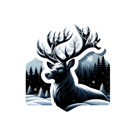 deer in winter forest art sticker