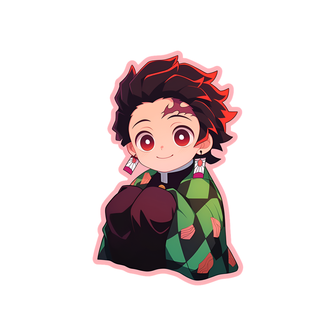 demon slayer cute tanjiro pink stroke sticker