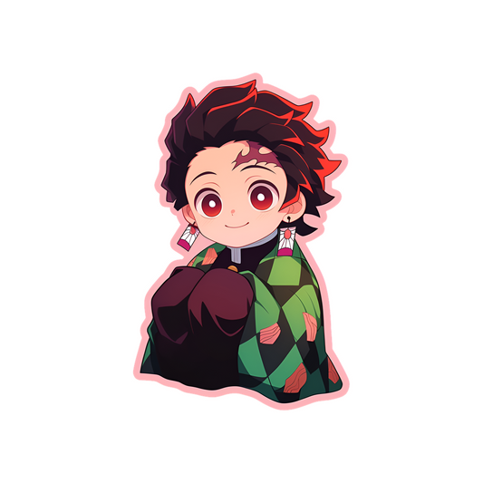 demon slayer cute tanjiro pink stroke sticker