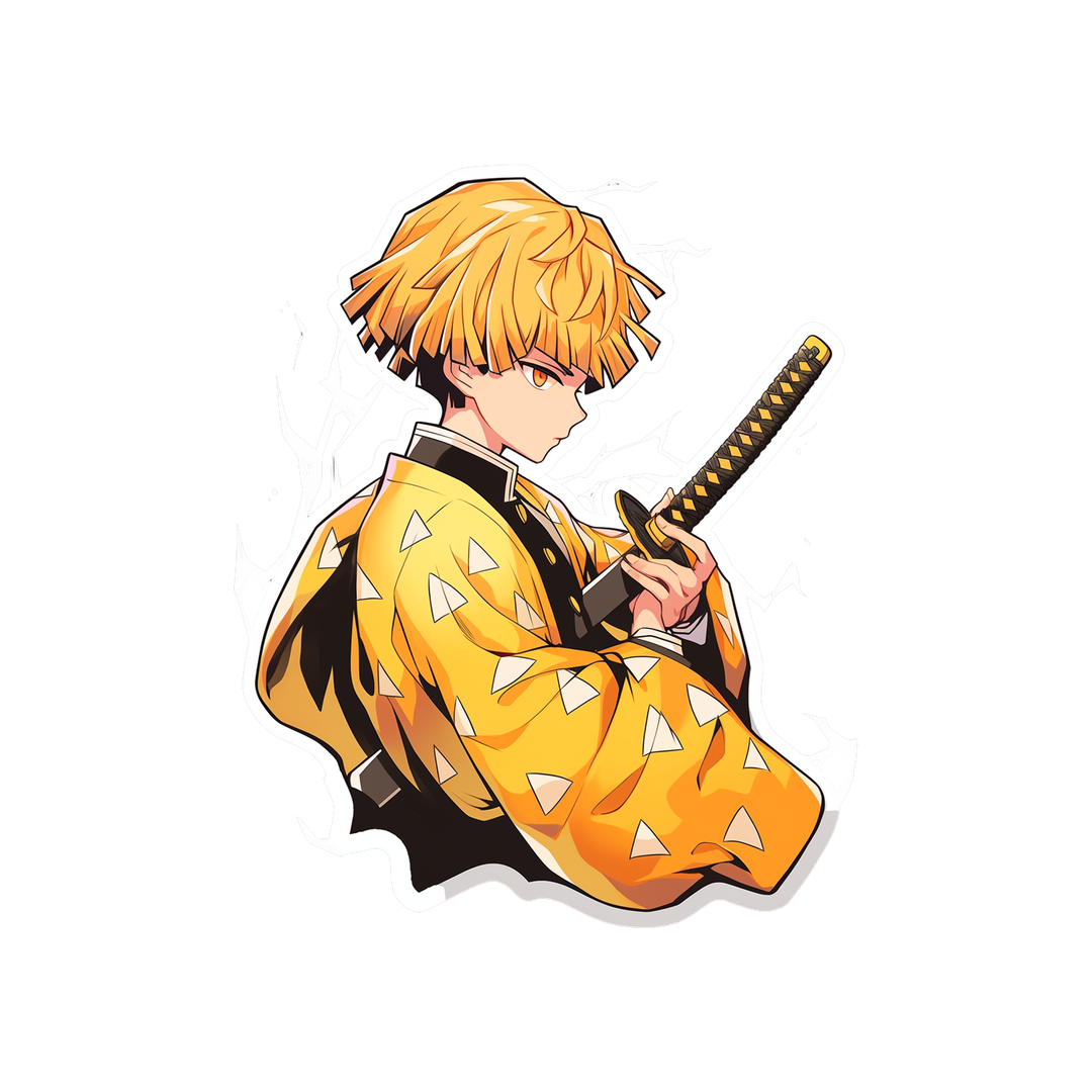 demon slayer zenitsu side stance with katana under arm sticker