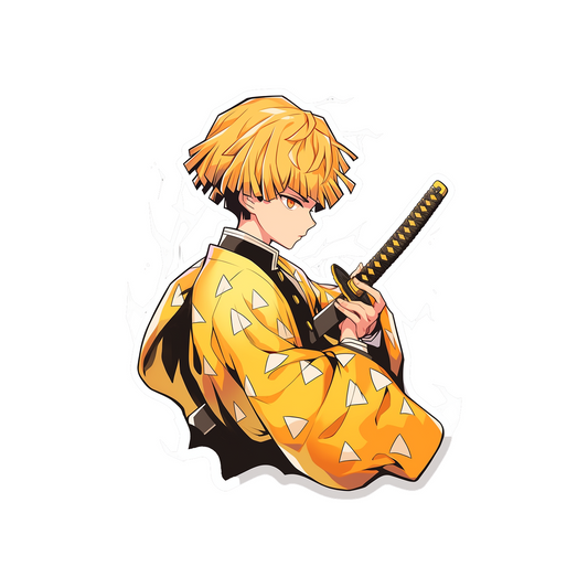demon slayer zenitsu side stance with katana under arm sticker