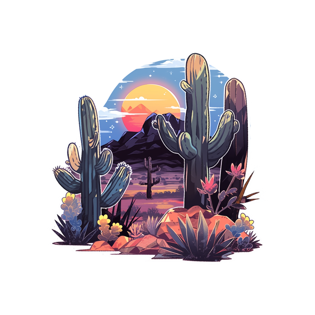 desert cactus plants sunset sticker