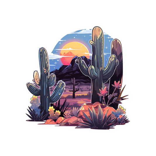 desert cactus plants sunset sticker