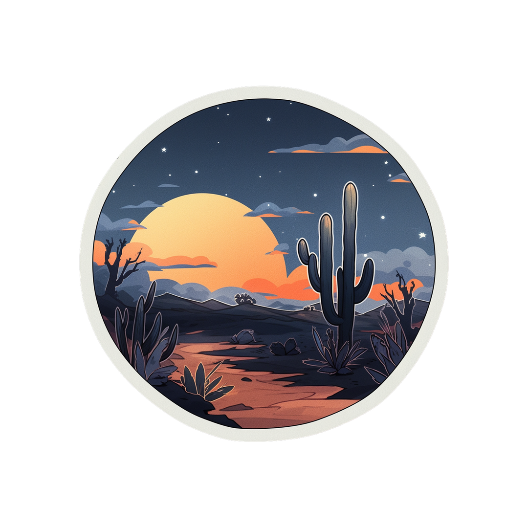 desert sunset round sticker