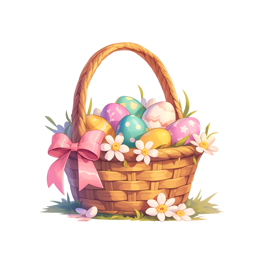easter basket floral decorated eggs clipart