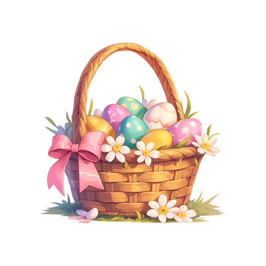 easter basket floral decorated eggs clipart