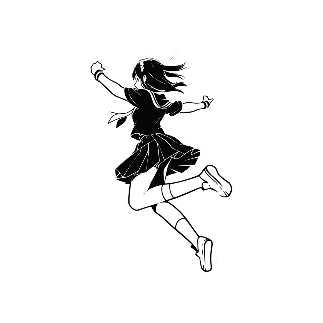 floating in the air anime girl b w sticker