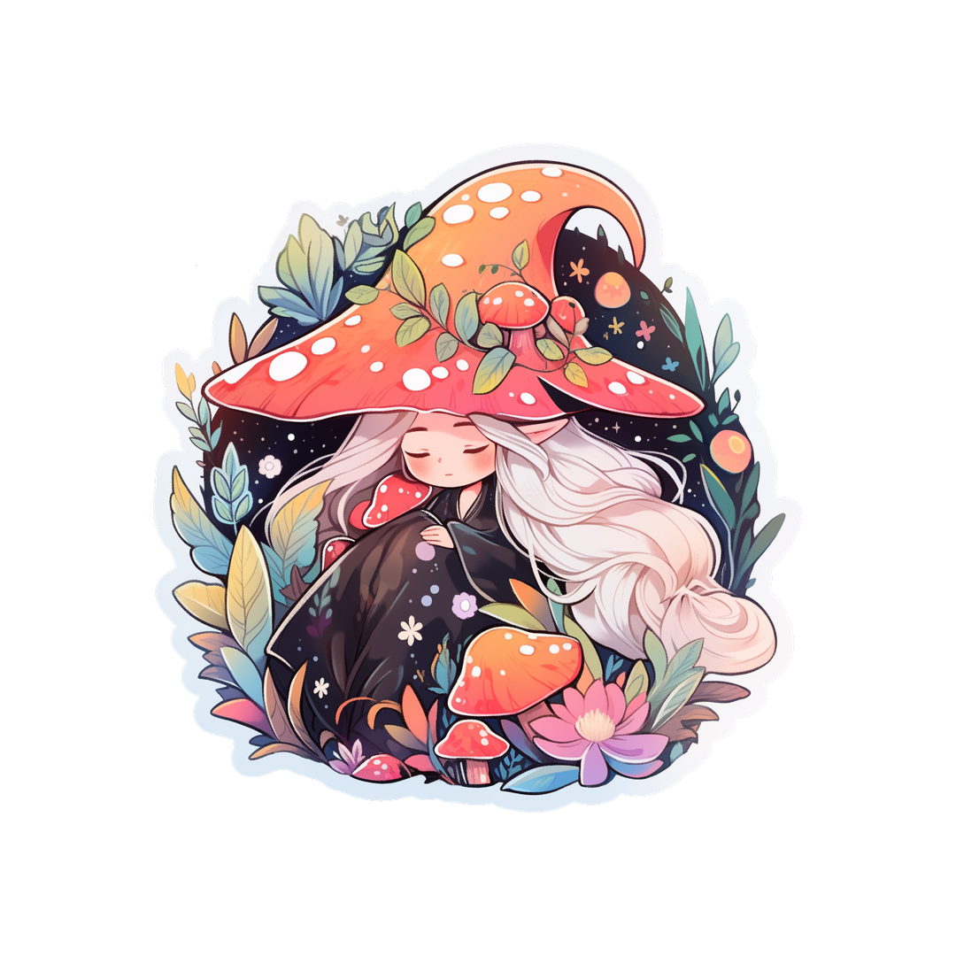 forest aesthetic mushroom girl sticker