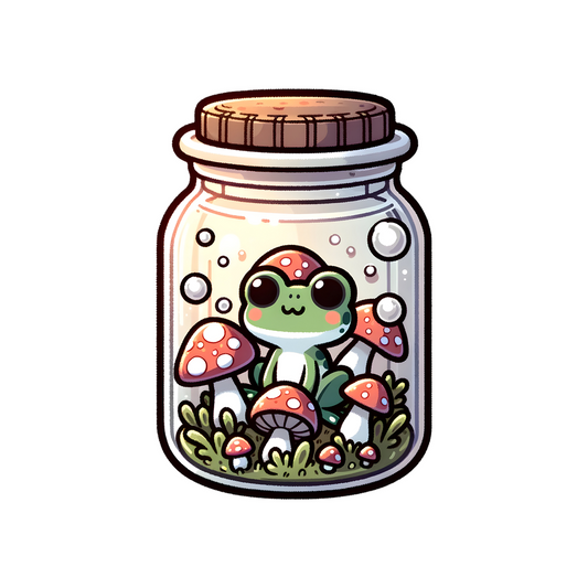 frog in mushroom jar sticker