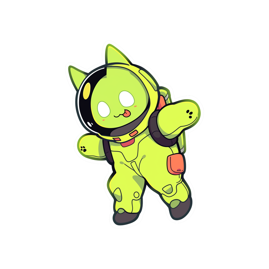 funny acid green kitty astronaut sticker