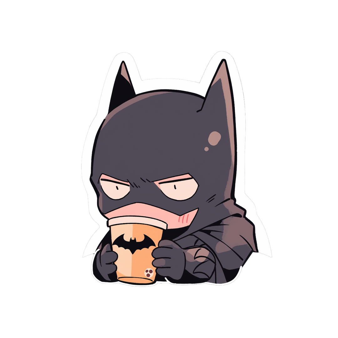 funny chibi batman drinking coffee sticker