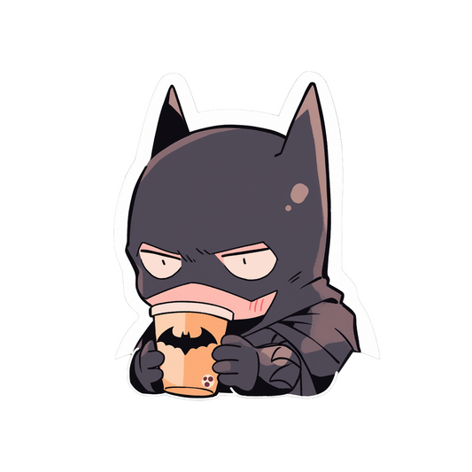funny chibi batman drinking coffee sticker