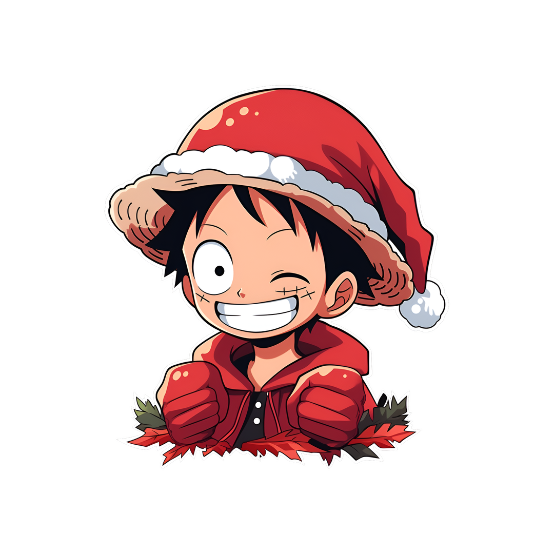funny monkey d luffy in christmas outfit sticker